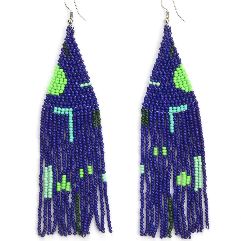 New Beaded Geometric Design Drop Earrings